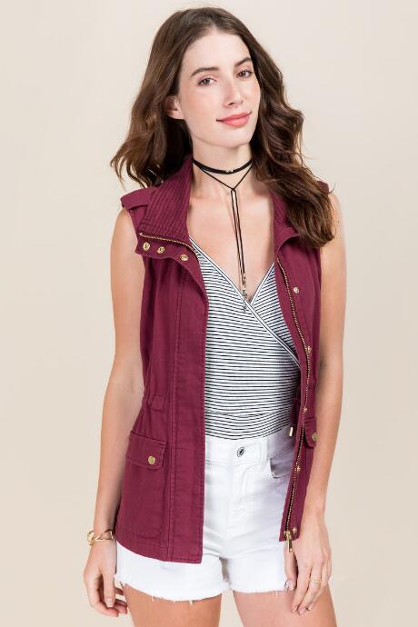 Mi Ami Marcy Draped Anorak Vest - Wine