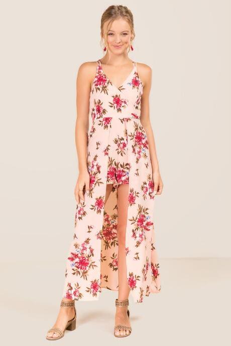 Mi Ami Adaline Floral Maxi Romper - Blush