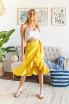 Edgemine Zoey Floral Ruffle Wrap Skirt - Yellow