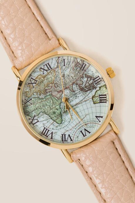 Francesca's Bridgette World Map Watch - Beige