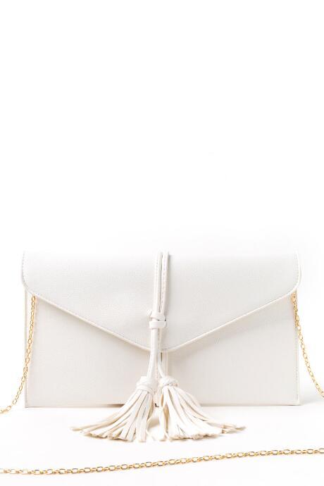 Francesca's Jess Tassel Envelope Clutch - White