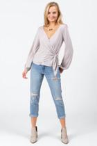 Francesca's Weonna Front Tie Clip Dot Blouse - Gray