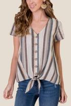 Francesca's Piper Yarn Dye Button Down Top - Sand