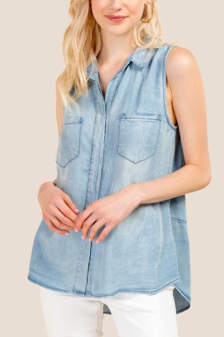 Francesca Inchess Holly Button Down Tencel Top - Medium Wash
