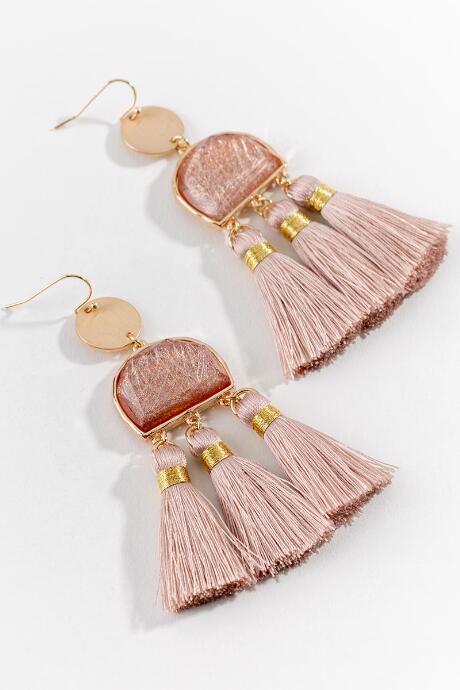Francesca's Dayana Stone Tassel Earrings In Pink - Pink