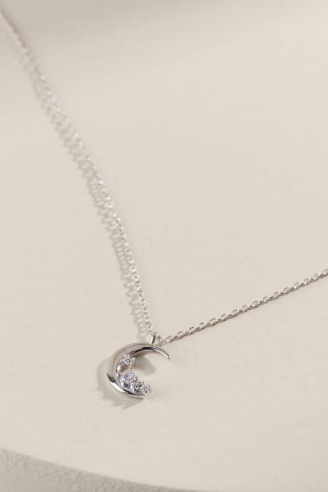 Francesca's Cubic Zirconia Moon Pendant Necklace - Silver