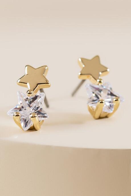 Francesca's Lillian Stacked Star Stud Earrings - Crystal