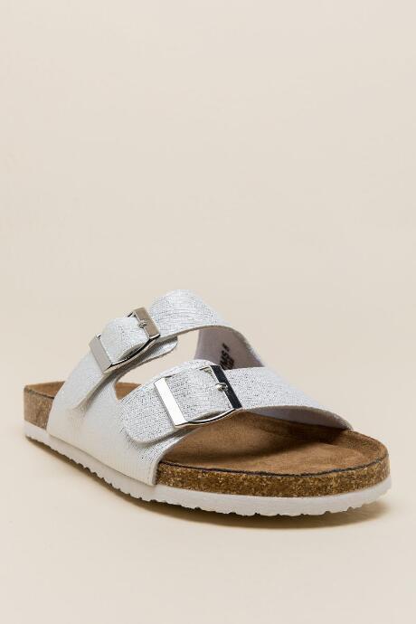 Report Blaise Metallic Footbed Sandal - White