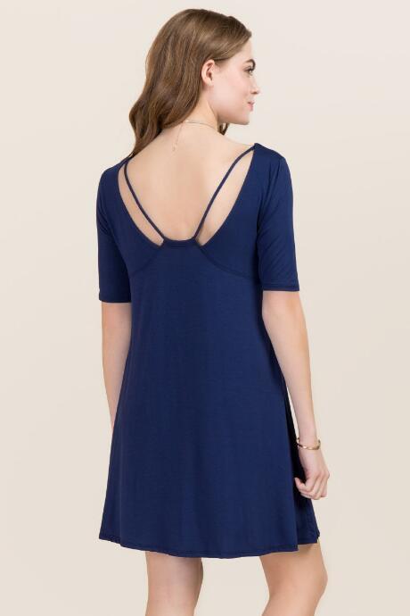 Alya Hannah Lattice Back Shift Dress - Navy
