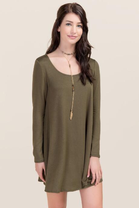 Francesca's Lola French Terry Shift Dress - Dark Olive
