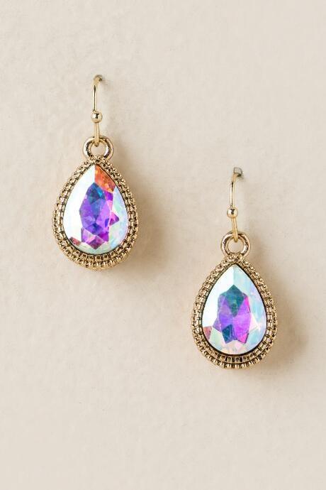 Francesca's Siona Glass Teardrop Earring In Iridescent - Iridescent