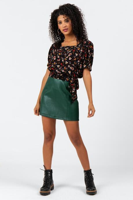 Francesca's Leena Floral Side Tie Blouse - Black