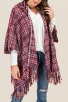 Francesca's Thalia Plaid Boucle Ruana - Magenta