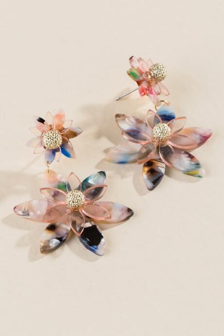 Francesca's Kyndal Large Marbled Flower Drops - Multi