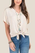 Francesca Inchess Chelsea Button Up Tie Front Top - Heather Oat