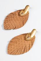 Francesca's Angelica Leather Feather Drop Earrings - Brown