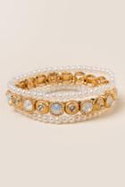Francesca's Olivia Pearl & Stone Stretch Bracelets - White