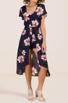 Francesca's Christine Button Front Floral Maxi Romper - Navy