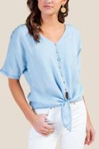 Francesca's Ryleigh Tie Front Blouse - Chambray