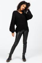 Francesca's Sahara Button Back Sweater - Black