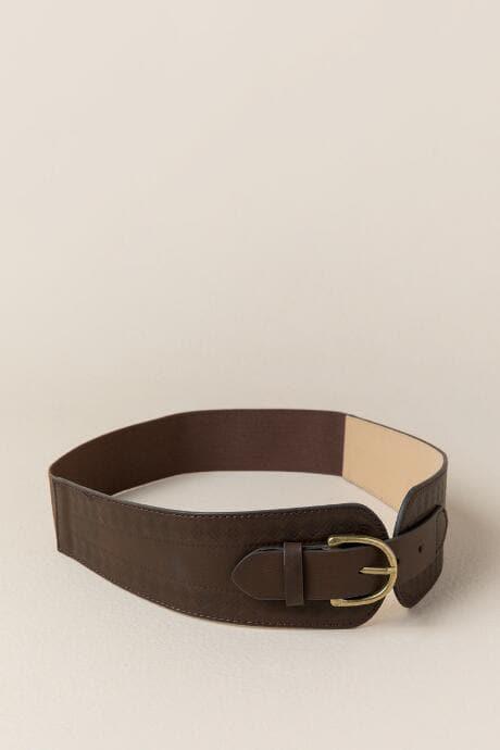 Francesca's Iman Diamond Buckled Wide Stretch Belt - Brown