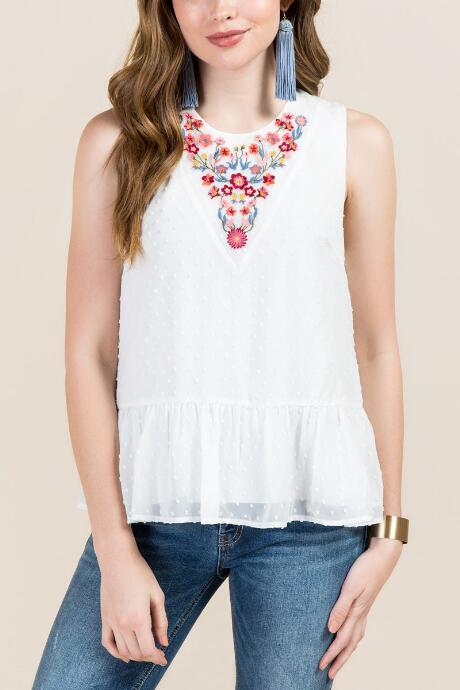 Francesca Inchess Joelle Swiss Dot Peplum Top - White