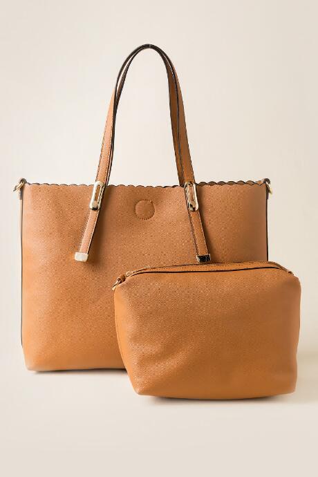Francesca's Helen Scalloped Tote - Tan