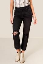 Francesca's Harper Heritage High Rise Destructed Straight Jeans - Black