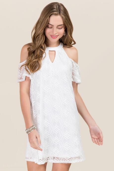 Blue Rain Luisa Cold Shoulder Lace Shift Dress - White