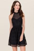 Francesca's Flavia Lace A-line Dress - Black