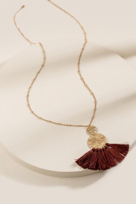 Francesca's Delaney Double Coin Tassel Pendant Necklace - Burgundy