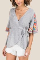 Francesca Inchess Blake Floral Embroidered Sleeve Blouse - Navy