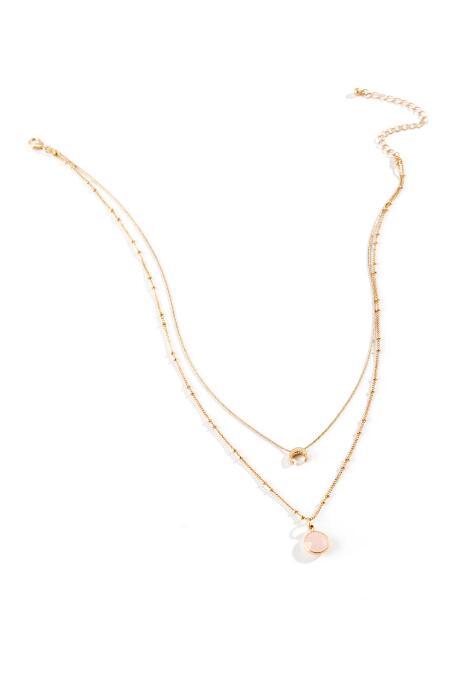 Francesca's Esther Crescent Layered Necklace - Blush
