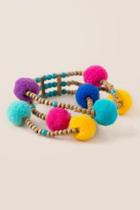 Francesca's Thailand Wood Bead Pom Stretch Bracelet - Multi