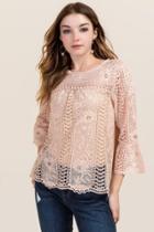 Mi Ami Kallie Allover Lace Ruffle Sleeve Blouse - Mauve