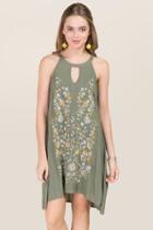 Alya Briana Embroidered Shift Dress - Dark Olive