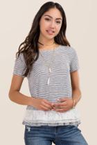 Francesca's Spencer Striped Peplum With Lace Top - White