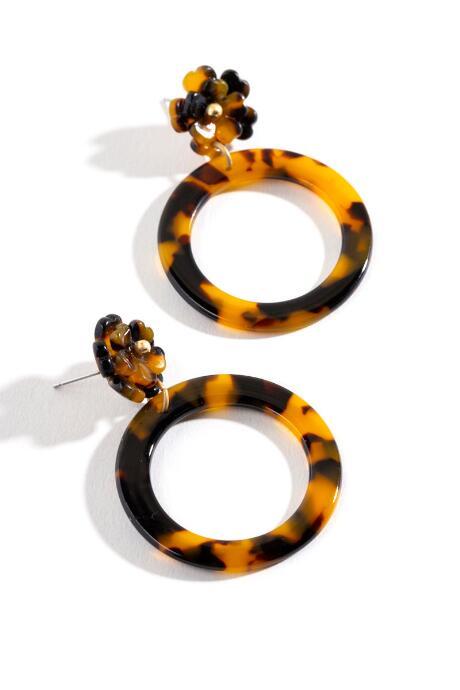 Francesca's Layla Flower Circle Drop Earrings - Tortoise