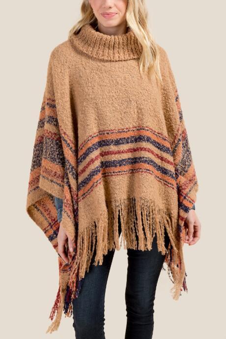 Francesca's Renae Boucle Striped Poncho - Sand