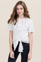 Blue Rain Mary Embroidered Poplin Tie Front Top - White