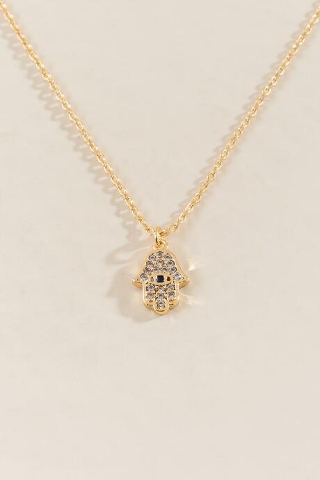 Francesca Inchess Crystal Pav Hamsa Hand Pendant - Gold