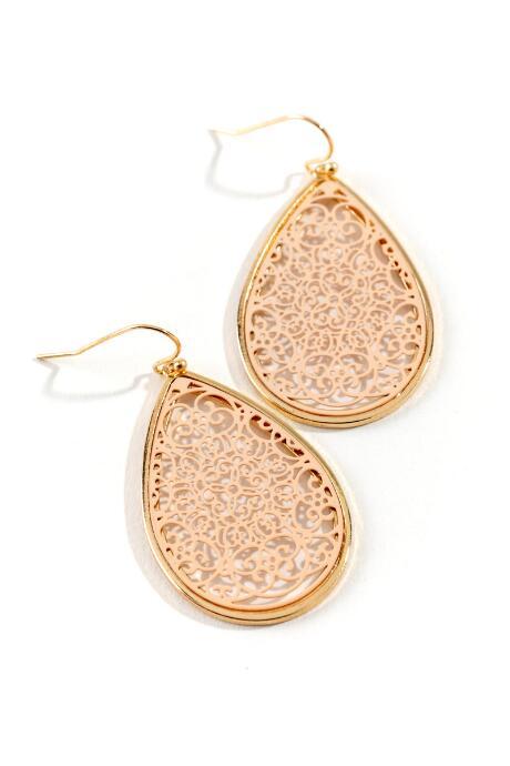 Francesca's Hattie Filigree Teardrop Earrings - Pale Pink