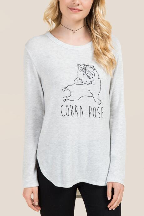 Francesca's Pug Cobra Pose Graphic Tee - Heather Gray