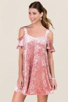 Mi Ami Blaire Cold Shoulder Velvet Dress - Rose