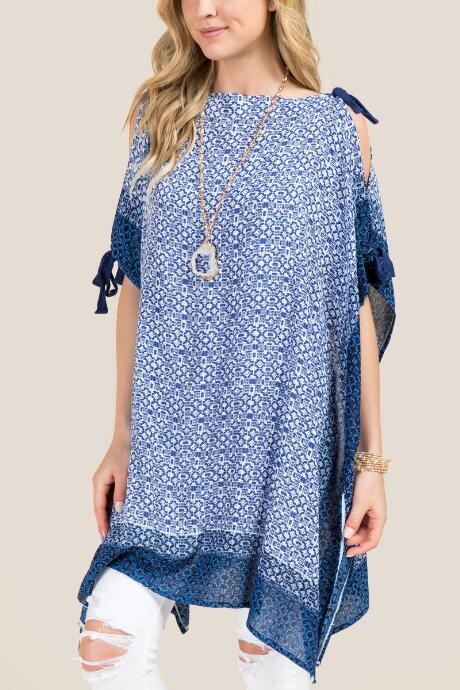 Francescas Norah Printed Border Ruana - Blue