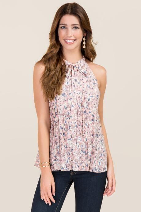 Blue Rain Elysia Pleated Froal Tie Tank - Blush