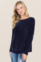 Blue Rain Ethel Slouchy Chenille Pullover Sweater - Navy