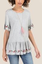 Francesca Inchess Charley Embroidered Floral Peplum Tee - Heather Gray