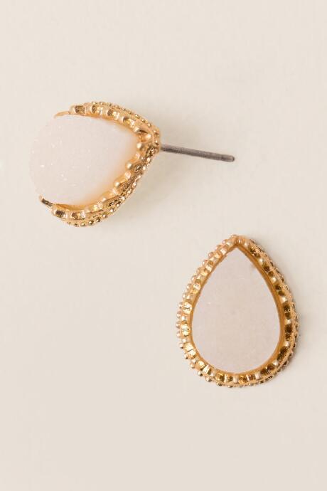 Francesca's Bristol Druzy Teardrop Earring - Ivory