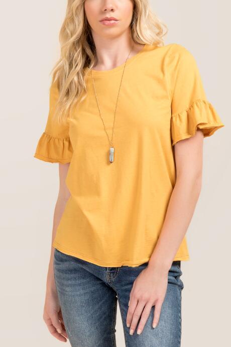 Francesca's Garin Peplum Mineral Wash Tee - Marigold